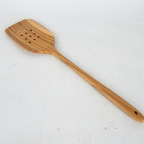 Teak Stirring Spoon w Holes 8cm x 35cm long