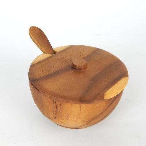 Teak Vessel w Lid Large 10cm x 6cm h