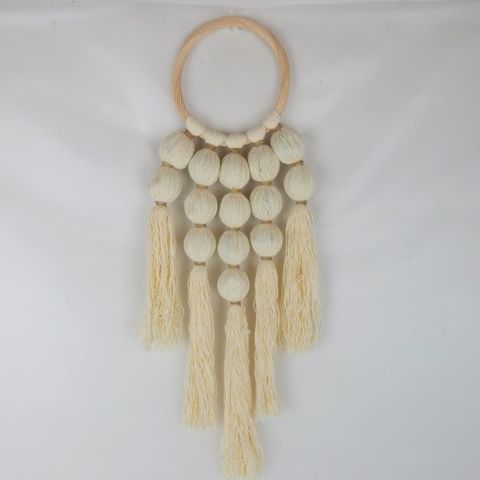 Bola Macrame Hanging w Circle Cream 23cm x 65cm