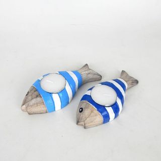Crete Fish Tealight Holder s/2 Blues 6cm x 14cm DUE JUNE