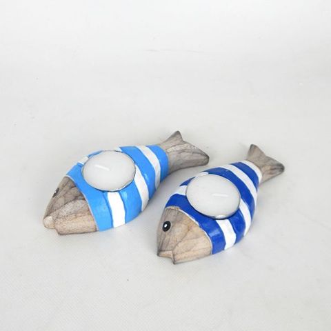 Crete Fish Tealight Holder s/2 Blues 6cm x 14cm DUE JUNE