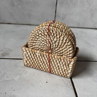 Lombok Coaster Set Whitewash 6cm x 5cm x 12cm DUE JUNE
