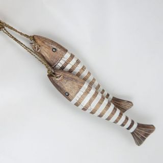 Wooden Striped Fish s/2 White/Nat 7cm x 35cm long