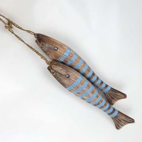 Wooden Striped Fish s/2 Light Blue/Nat 7cm x 35cm long