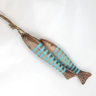 Wooden Striped Fish s/2 Sea Green/Nat 7cm x 35cm long