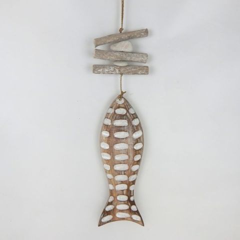 Wooden Spotty Fish Whitewash 10cm x 35cm