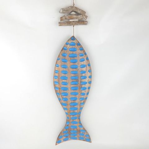 Wooden Spotty Fish Large Light Blue 20cm x 70cm long