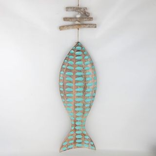 Wooden Spotty Fish Large Light Green 20cm x 70cm long