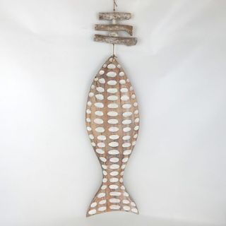 Wooden Spotty Fish Large Whitewash 20cm x 70cm long