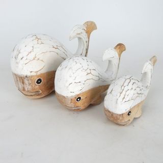Wooden Whales s/3 Nat/White 8x13 / 9x16 / 12x20cm