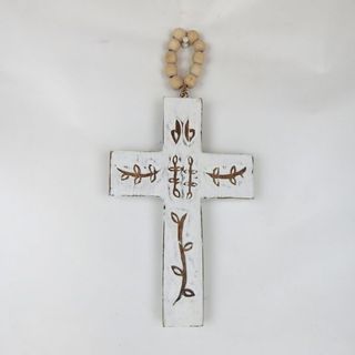 Menya Wooden Cross Whitewash 17cm x 35cm h