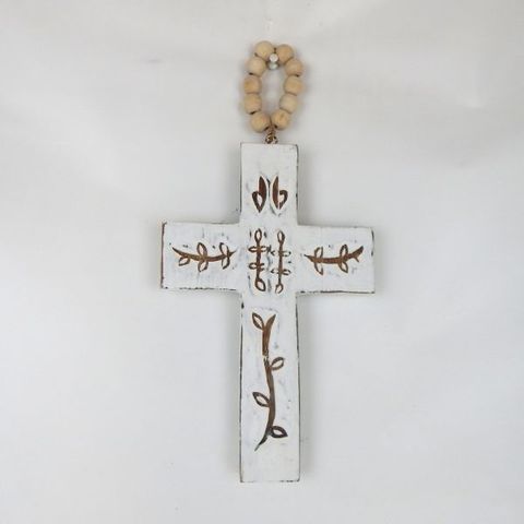 Menya Wooden Cross Whitewash 17cm x 35cm h