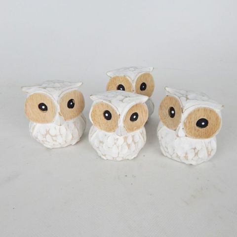 Mini Owls s/4 Whitewash 6cm x 6cm h