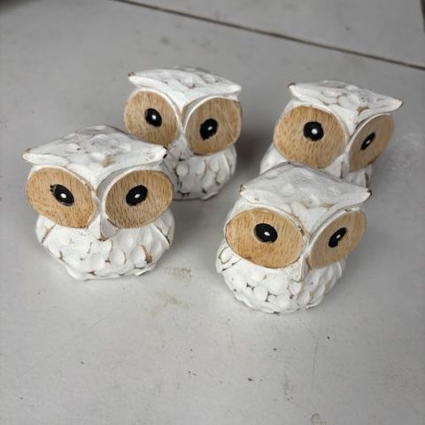 Mini Owls s/4 Whitewash 6cm x 6cm h DUE JUNE