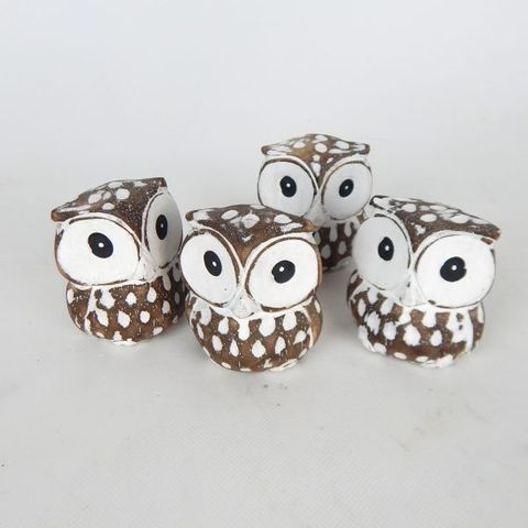 Mini Owls s/4 Greywash 6cm x 6cm h