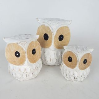 Large Owls s/3 Whitewash 9x10cm / 10x13cm / 11x17cm DUE JUNE
