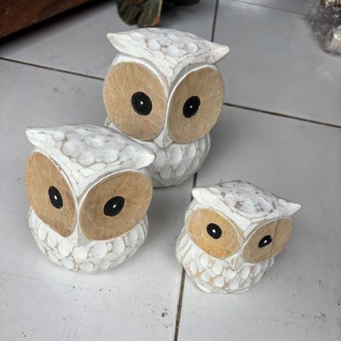 Large Owls s/3 Whitewash 9x10cm / 10x13cm / 11x17cm DUE JUNE