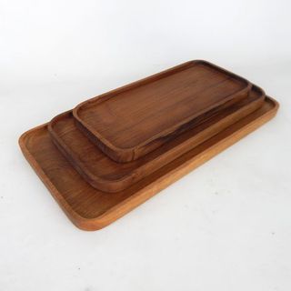 Teak Rectangular Platters s/3 14x30/17x35/20x40cm h