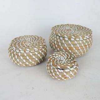 Grass Baskets w Lid 10x5 / 13x8 / 18x10cm h DUE JUNE