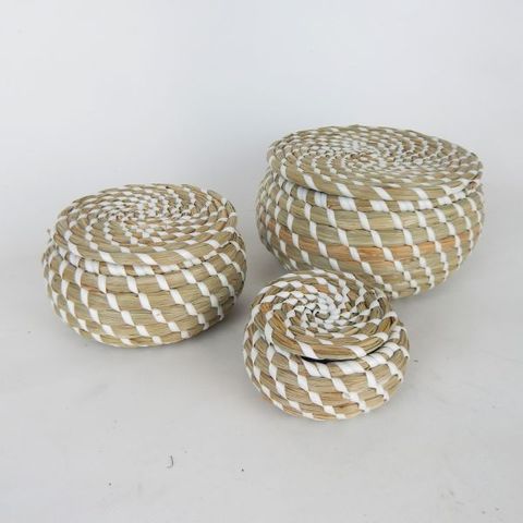 Grass Baskets w Lid 10x5 / 13x8 / 18x10cm h DUE JUNE