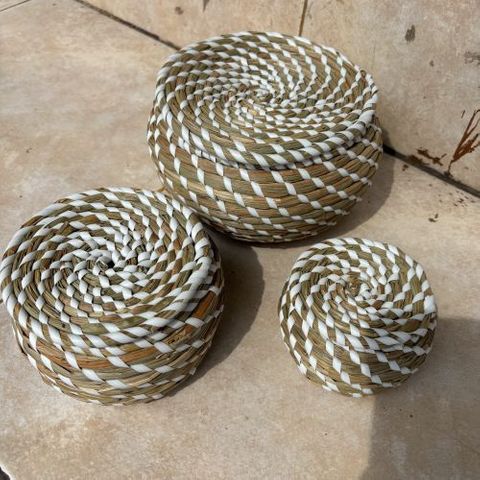 Grass Baskets w Lid 10x5 / 13x8 / 18x10cm h DUE JUNE