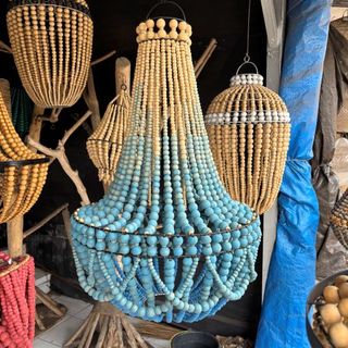 Beaded Fringe Chandalier Natural/Blue 50cm x 80cm h DUE JUNE