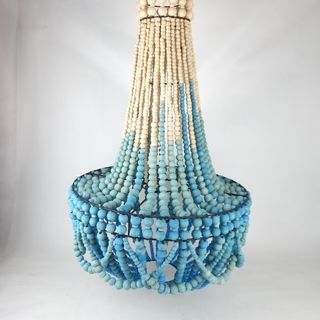 Beaded Fringe Chandalier Natural/Blue 50cm x 80cm h
