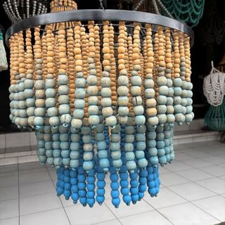Beaded 3 Tier Chandalier Natural/Blue 50cm x 40cm h DUE JUNE