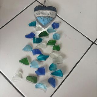 Beach Glass WIndchime Heart 10cm x 30cm high DUE NOV