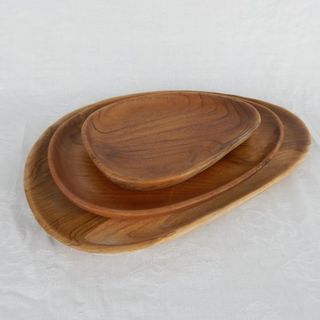 Teak Oval Platters s/3 20x15cm/26x20cm/23x32cm