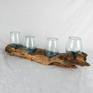 Driftwood Tealight Holder x 4  15cm h x 12cm w x 60cm