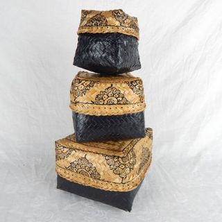 Sina Baskets s/3 Black/Natural 12 x 10cm / 17 x 15cm / 20 x 17cm