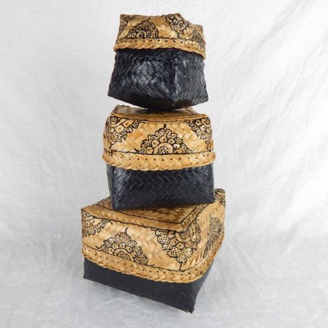 Sina Baskets s/3 Black/Natural 12 x 10cm / 17 x 15cm / 20 x 17cm