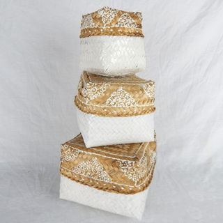 Sina Baskets s/3 White/Natural 12 x 10cm / 17 x 15cm / 20 x 17cm