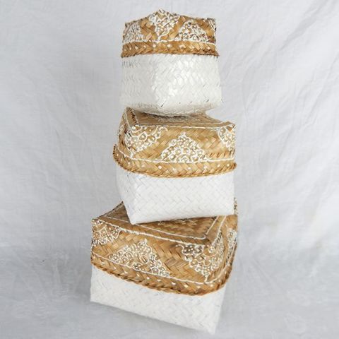 Sina Baskets s/3 White/Natural 12 x 10cm / 17 x 15cm / 20 x 17cm