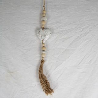 Wooden Tassel Heart Whitewsh 50cm