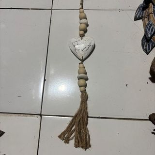 Wooden Tassel Heart Whitewsh 50cm  DUE 20TH MAY