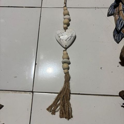 Wooden Tassel Heart Whitewsh 50cm  DUE 20TH MAY