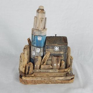 Mini House with Lighthouse Blue/White 17cm x 20cm h