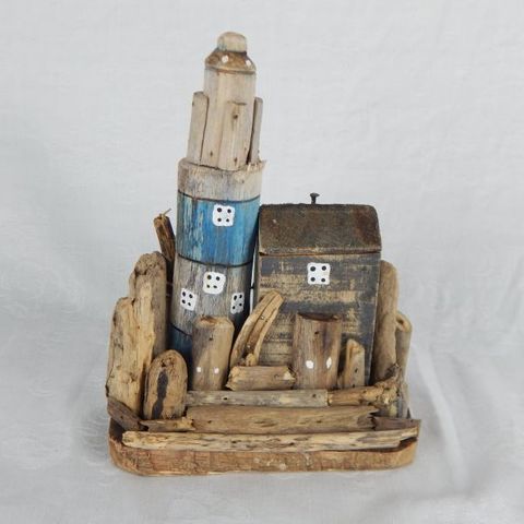 Mini House with Lighthouse Blue/White 17cm x 20cm h