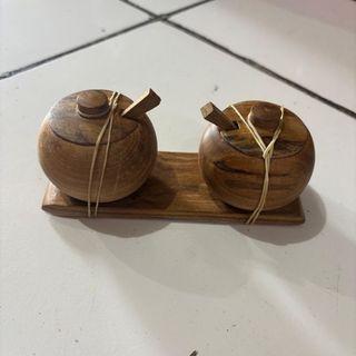Teak Salt & Pepper Containers Small 14cm x 4.5cm x 6.5cm h DUE NOV