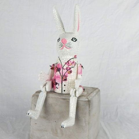 Wooden Rabbit Small Pink 20cm h