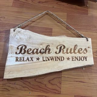 Wooden Natural Sign "Beach Rules" 30cm wide DUE NOV