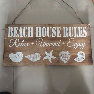 Sign "Beach House Rules" Nat/White 40cm x 20cm high DUE NOV
