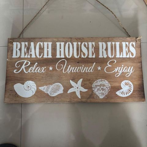Sign "Beach House Rules" Nat/White 40cm x 20cm high DUE NOV