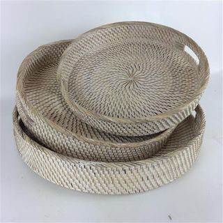 Lombok Round Trays s/3 Whitewash 35cm/40cm/45cm