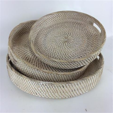 Lombok Round Trays s/3 Whitewash 35cm/40cm/45cm