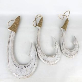 Large Fish Hooks s/3 Whitewash 15x30/19x38/25x50cm
