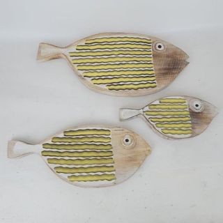 Wooden Striped Fish Yellow 30x15/40x18/50x20cm high