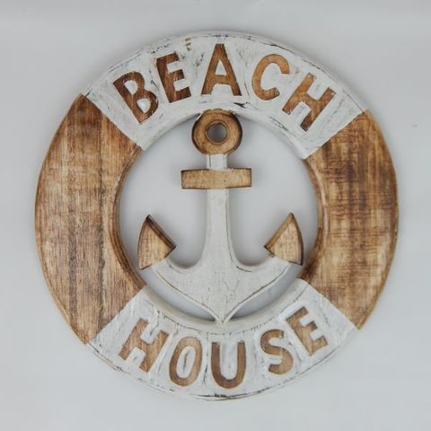 Wooden Ring "Beach House: Nat/White 30cm dia